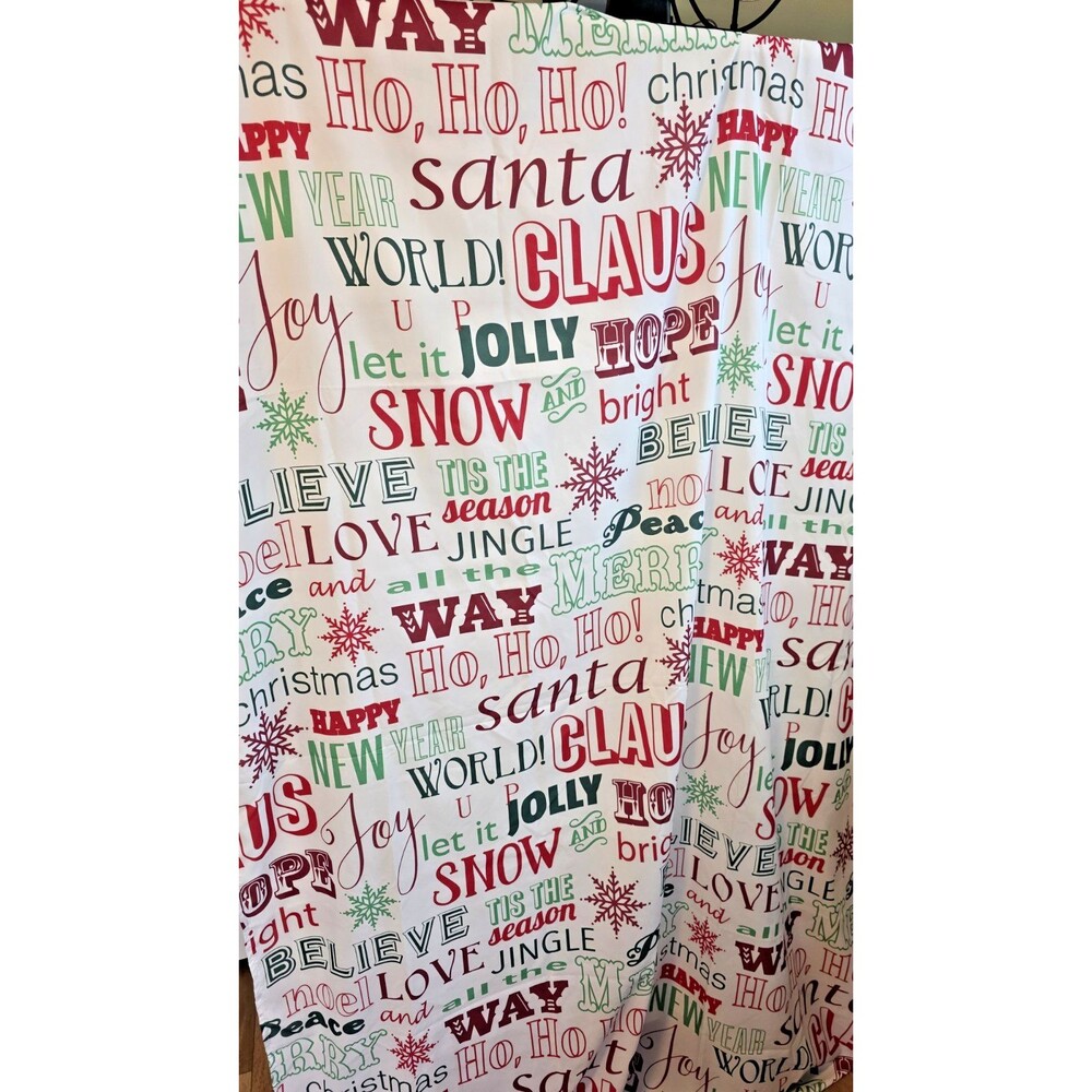 Holiday Time Fabric Shower Curtain Christmas Sentiments Bathroom Decor 66” X 66”